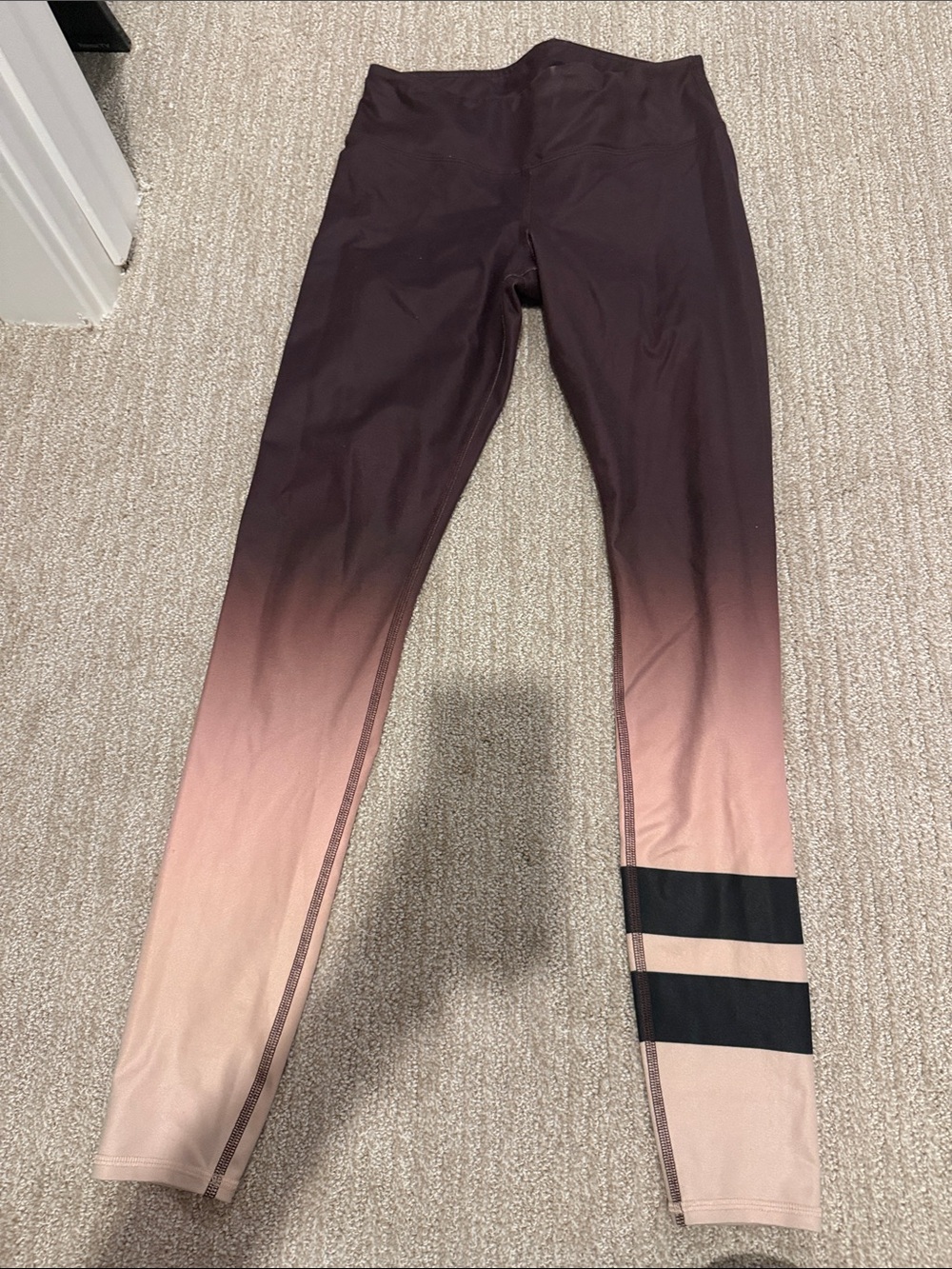 ALO Yoga Kids Ombre Burgundy to Blush Leggings with Black Stripe